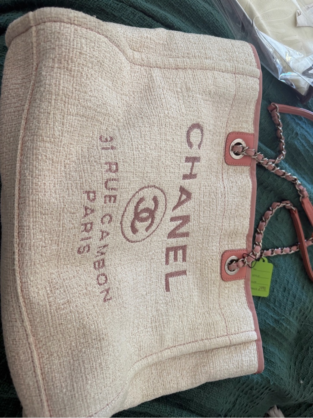 CHANEL Cream Canvas Tote with Pink Trim and Logo
